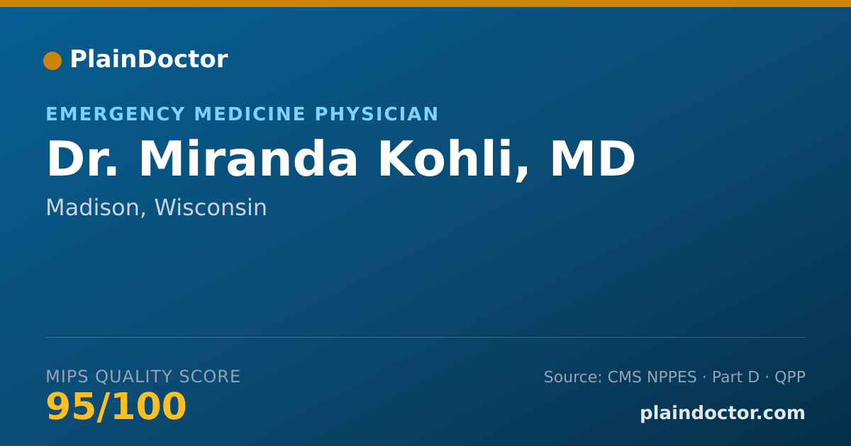 Shareable card for Miranda Kohli, MD - Emergency Medicine Physician, Madison, WI