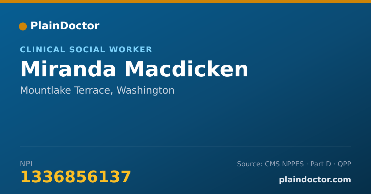 Shareable card for Miranda Macdicken - Clinical Social Worker, Mountlake Terrace, WA