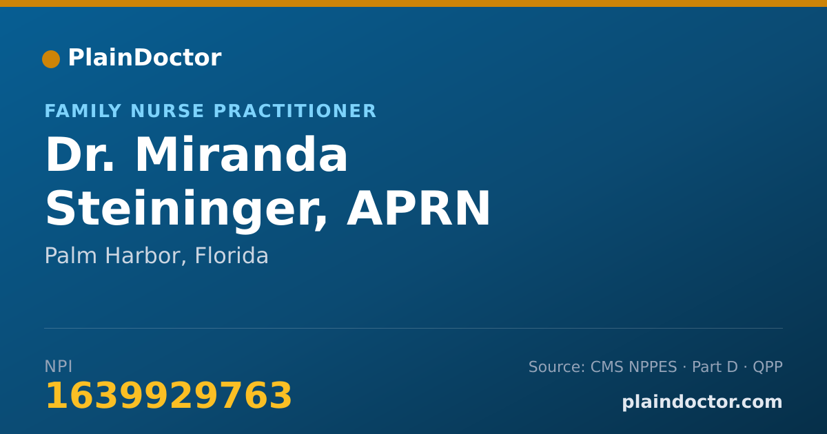 Shareable card for Miranda Steininger, APRN - Family Nurse Practitioner, Palm Harbor, FL