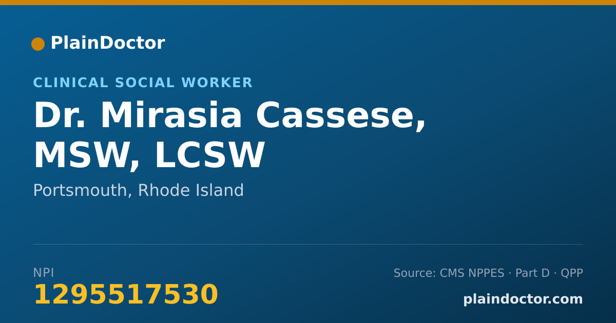 Shareable card for Mirasia Cassese, MSW, LCSW - Clinical Social Worker, Portsmouth, RI