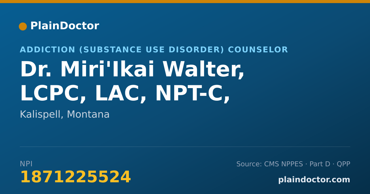 Shareable card for Miri'Ikai Walter, LCPC, LAC, NPT-C, - Addiction (Substance Use Disorder) Counselor, Kalispell, MT