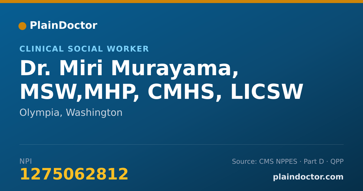 Shareable card for Miri Murayama, MSW,MHP, CMHS, LICSW - Clinical Social Worker, Olympia, WA