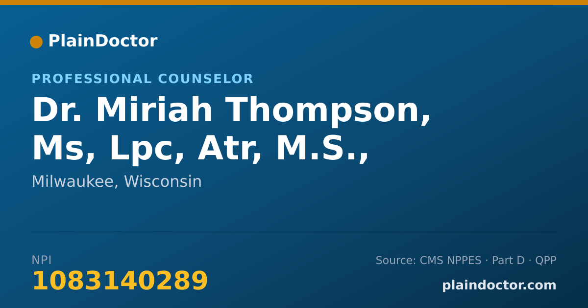 Shareable card for Miriah Thompson, Ms, Lpc, Atr, M.S., LPC, ATR - Professional Counselor, Milwaukee, WI