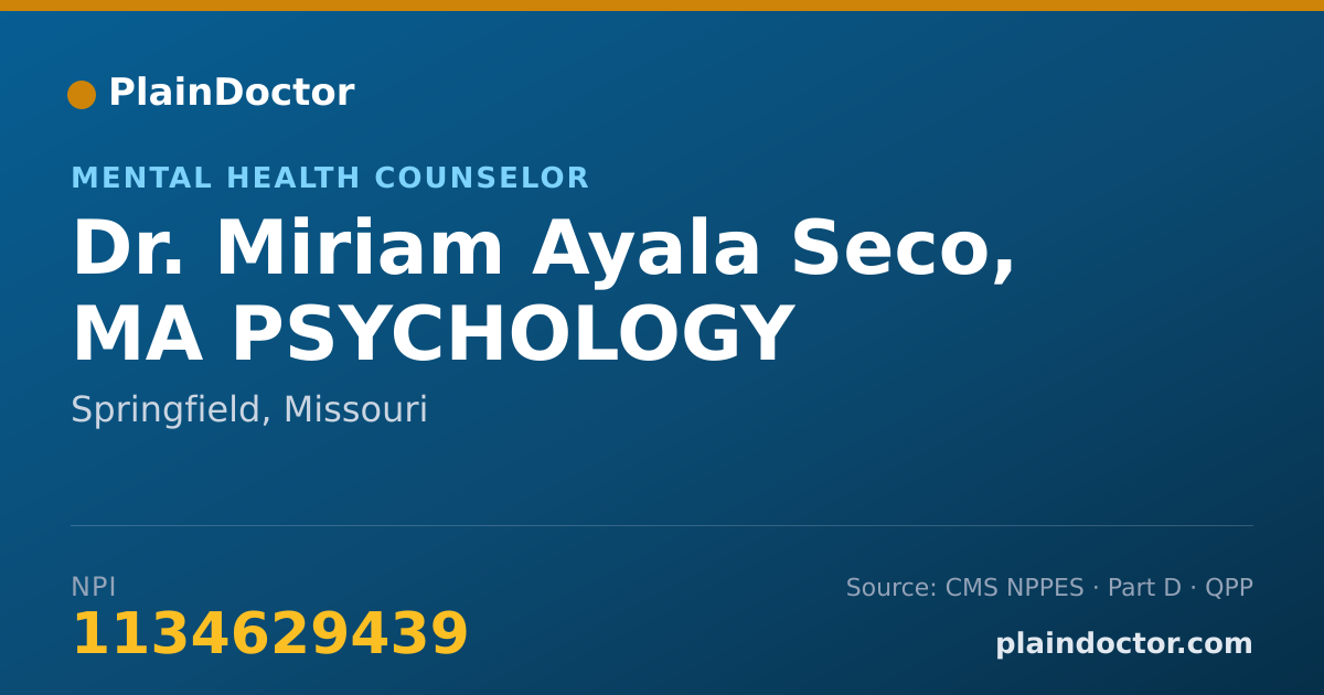 Shareable card for Miriam Ayala Seco, MA PSYCHOLOGY - Mental Health Counselor, Springfield, MO