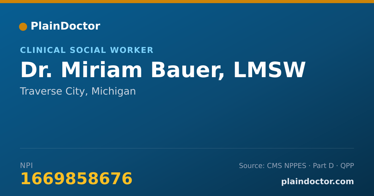 Shareable card for Miriam Bauer, LMSW - Clinical Social Worker, Traverse City, MI