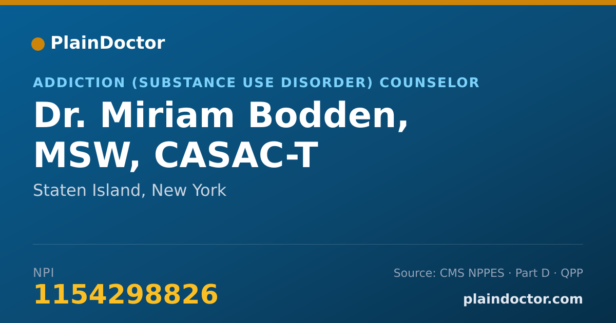Shareable card for Miriam Bodden, MSW, CASAC-T - Addiction (Substance Use Disorder) Counselor, Staten Island, NY