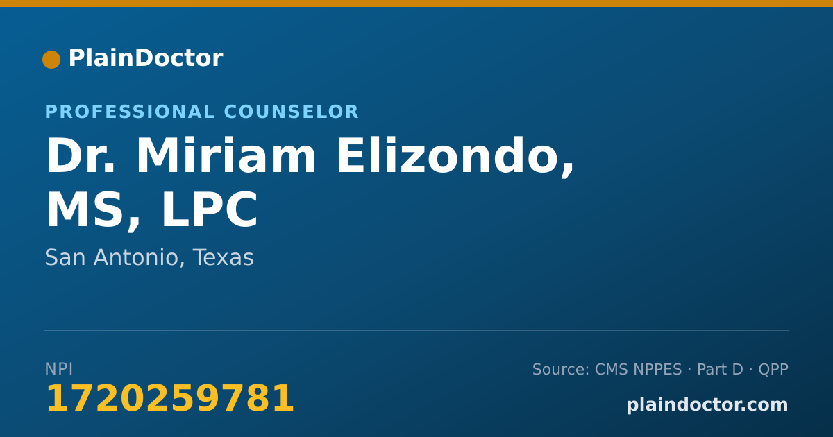 Shareable card for Miriam Elizondo, MS, LPC - Professional Counselor, San Antonio, TX