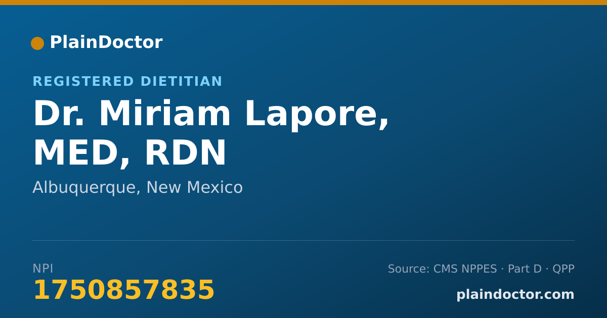 Shareable card for Miriam Lapore, MED, RDN - Registered Dietitian, Albuquerque, NM