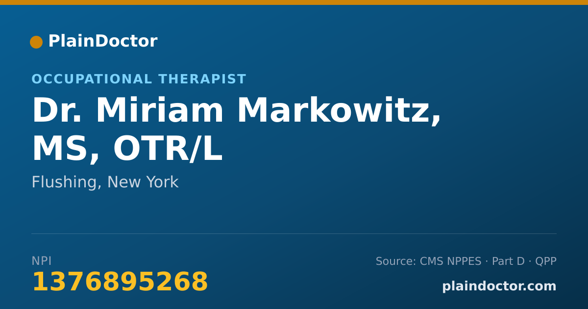 Shareable card for Miriam Markowitz, MS, OTR/L - Occupational Therapist, Flushing, NY