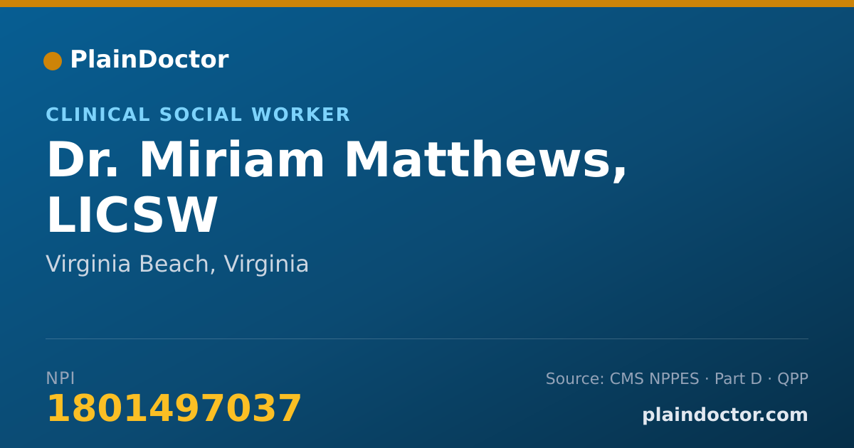 Shareable card for Miriam Matthews, LICSW - Clinical Social Worker, Virginia Beach, VA