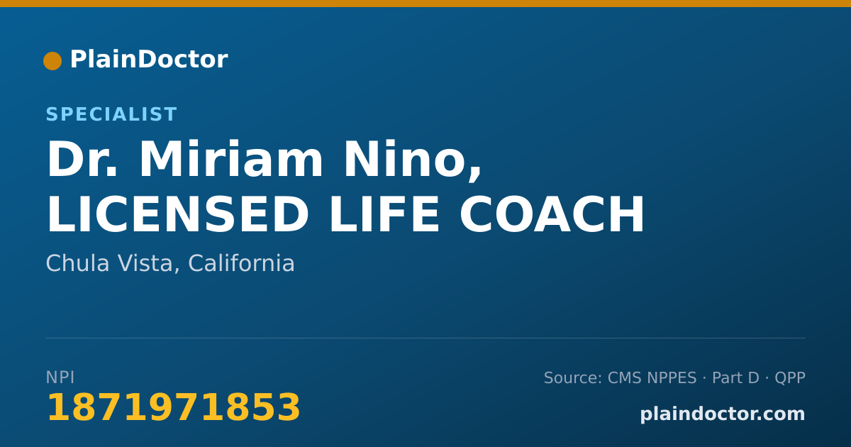 Shareable card for Miriam Nino, LICENSED LIFE COACH - Specialist, Chula Vista, CA