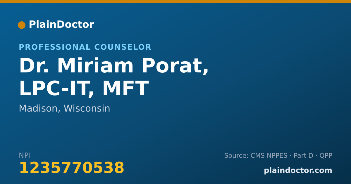 Shareable card for Miriam Porat, LPC-IT, MFT - Professional Counselor, Madison, WI