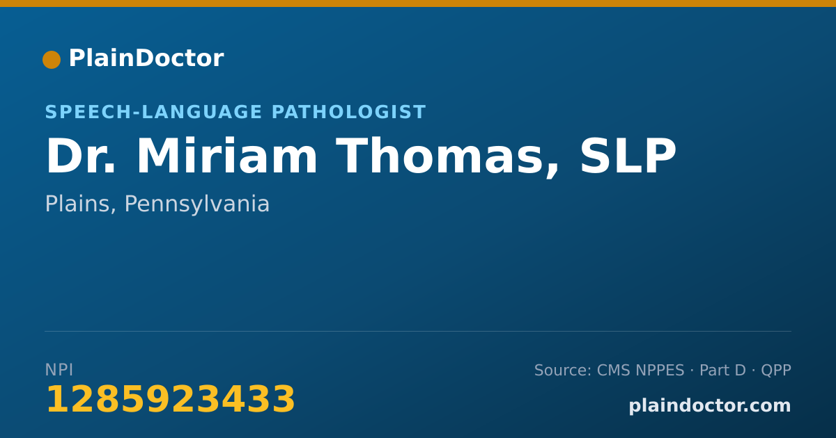 Shareable card for Miriam Thomas, SLP - Speech-Language Pathologist, Plains, PA