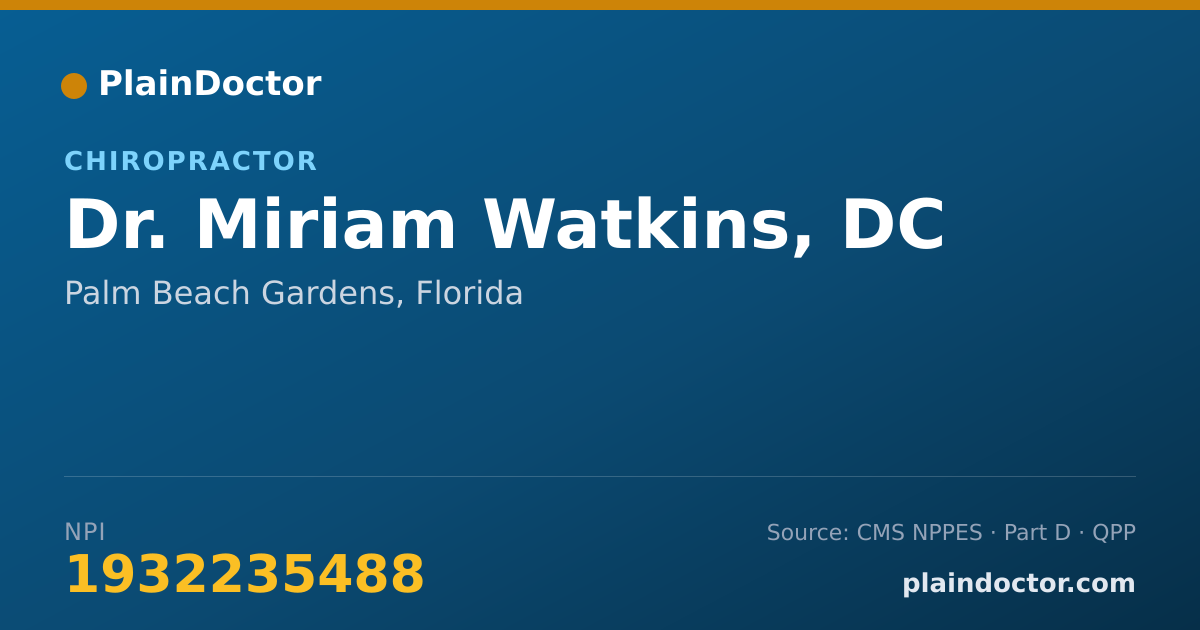 Shareable card for Miriam Watkins, DC - Chiropractor, Palm Beach Gardens, FL