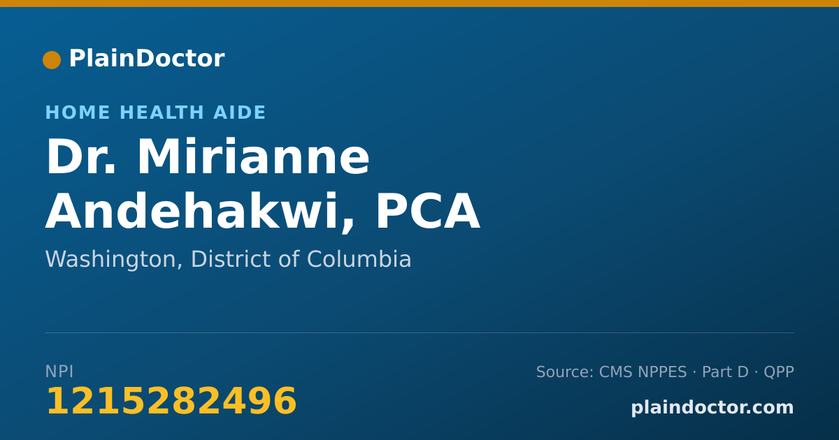 Shareable card for Mirianne Andehakwi, PCA - Home Health Aide, Washington, DC