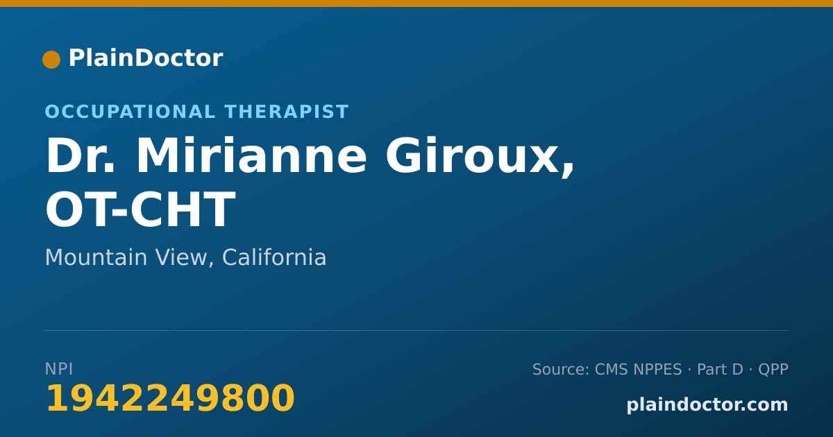 Shareable card for Mirianne Giroux, OT-CHT - Occupational Therapist, Mountain View, CA