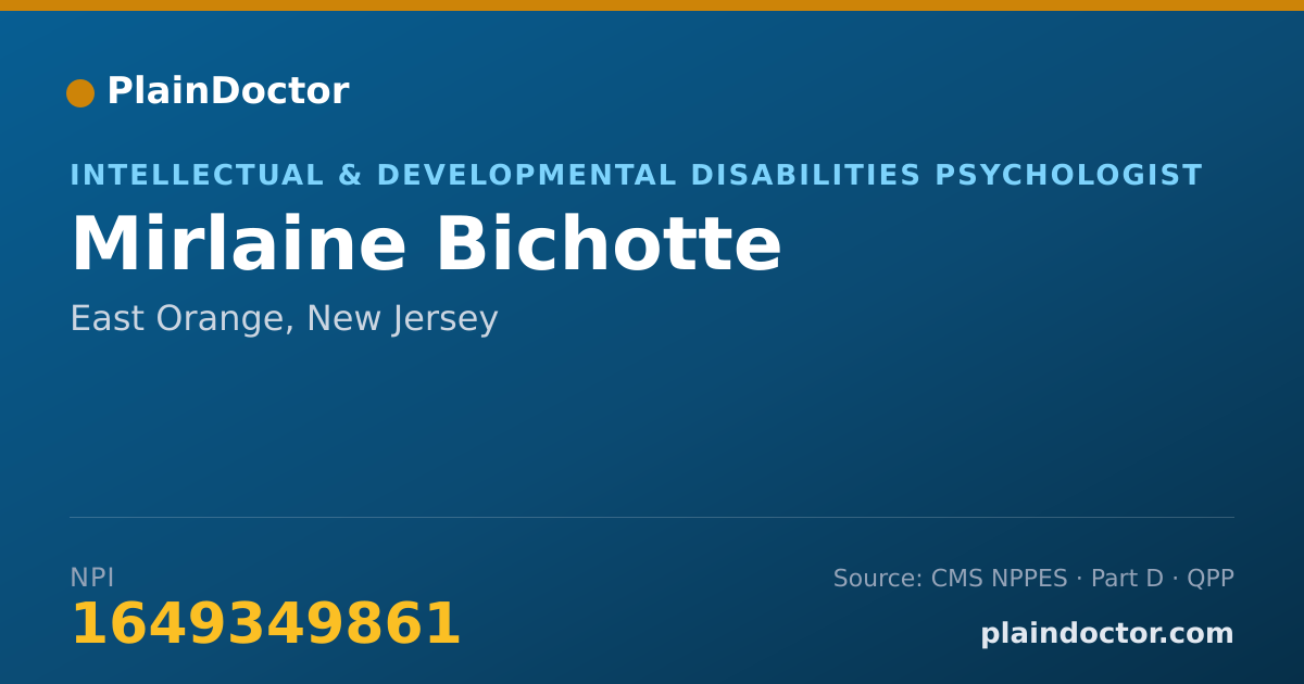 Shareable card for Mirlaine Bichotte - Intellectual & Developmental Disabilities Psychologist, East Orange, NJ