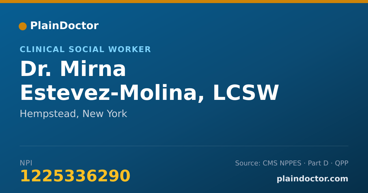 Shareable card for Mirna Estevez-Molina, LCSW - Clinical Social Worker, Hempstead, NY