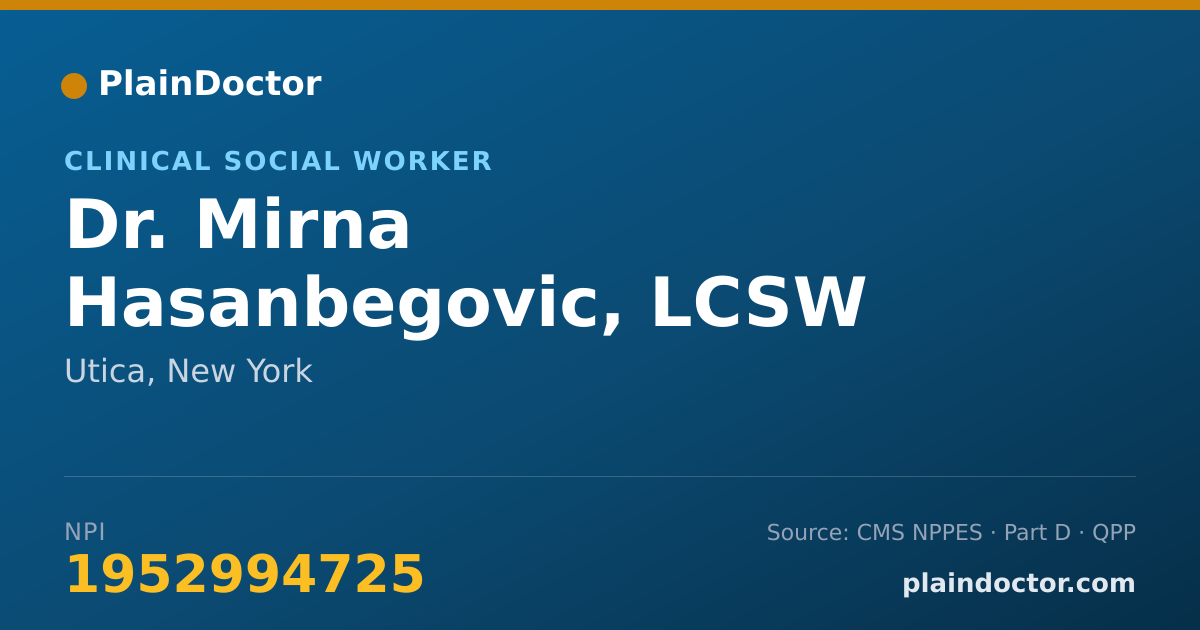 Shareable card for Mirna Hasanbegovic, LCSW - Clinical Social Worker, Utica, NY