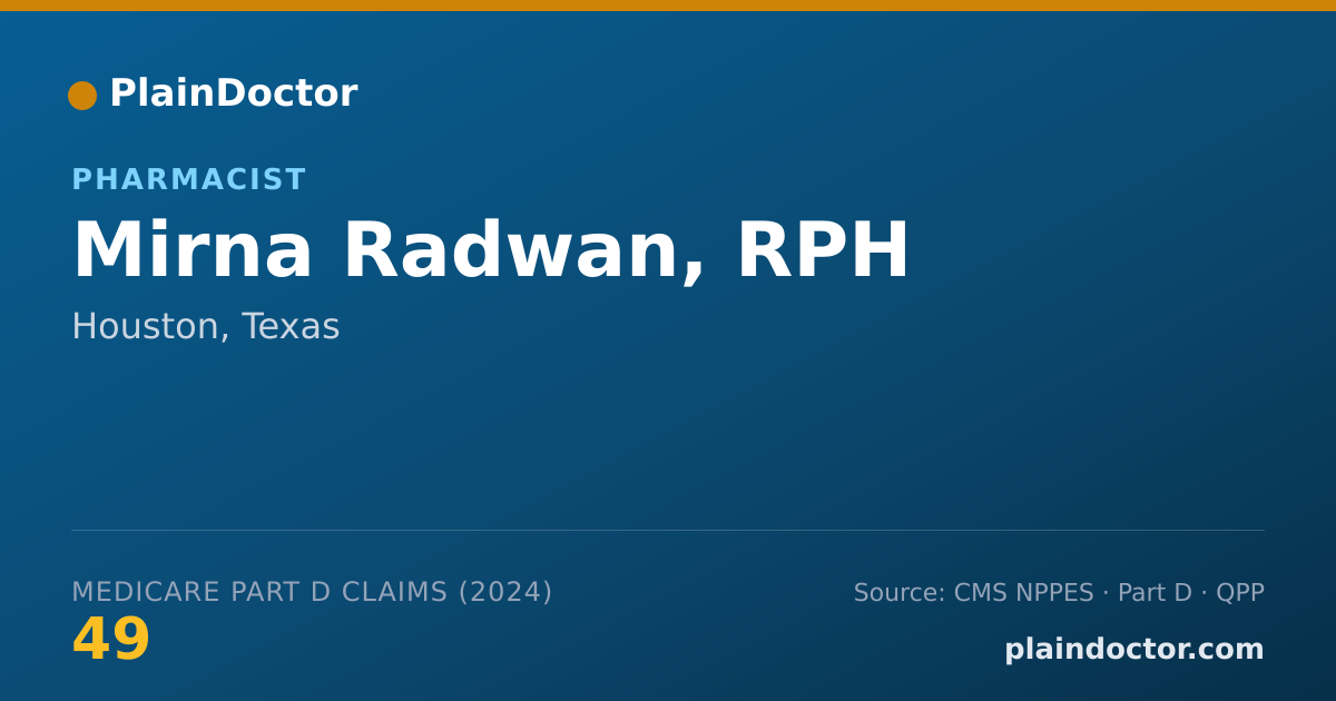 Shareable card for Mirna Radwan, RPH - Pharmacist, Houston, TX