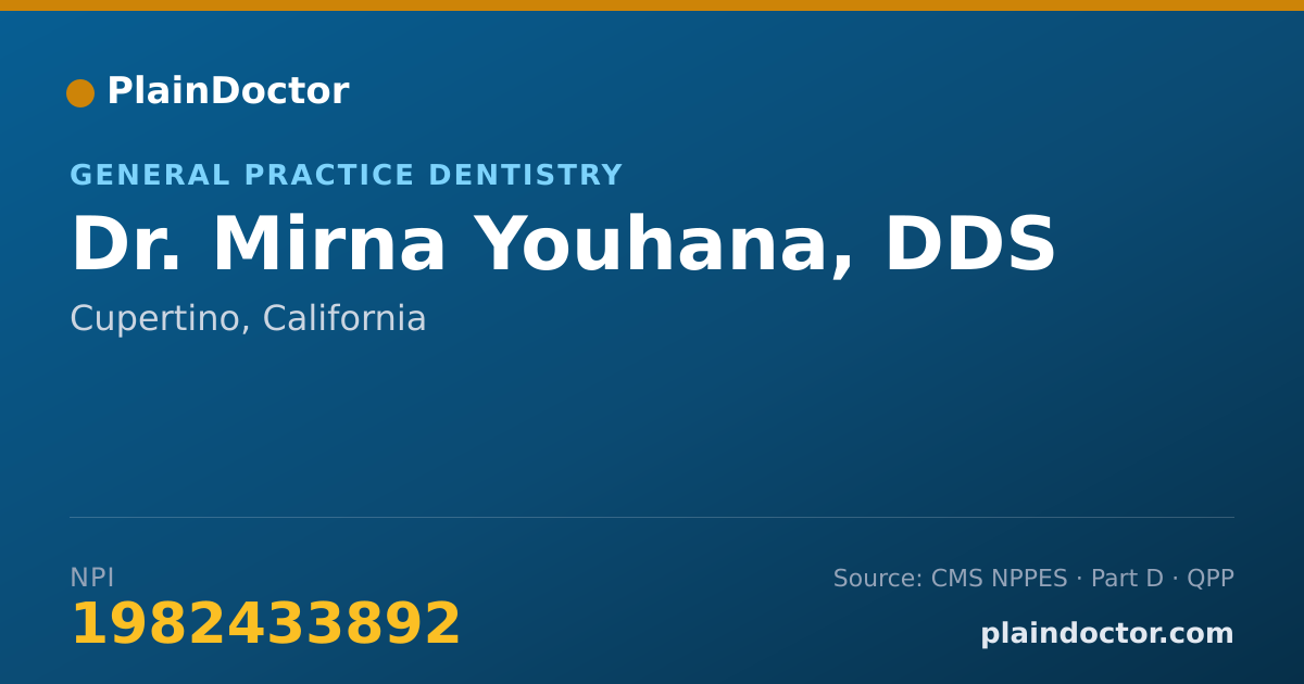 Shareable card for Mirna Youhana, DDS - General Practice Dentistry, Cupertino, CA