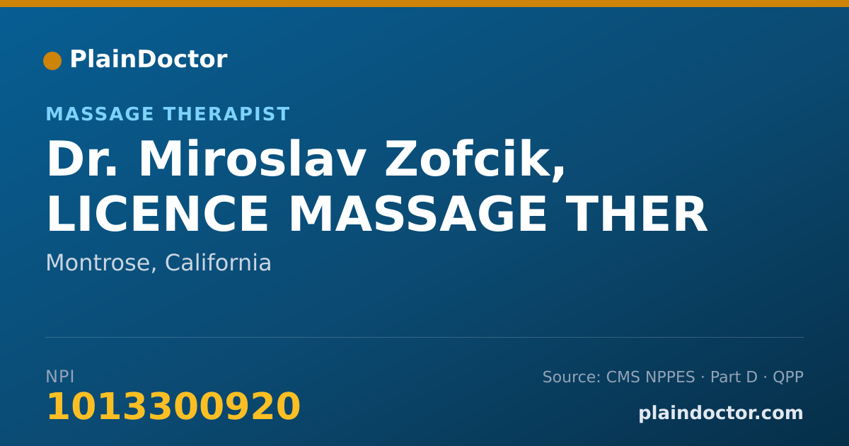 Shareable card for Miroslav Zofcik, LICENCE MASSAGE THER - Massage Therapist, Montrose, CA