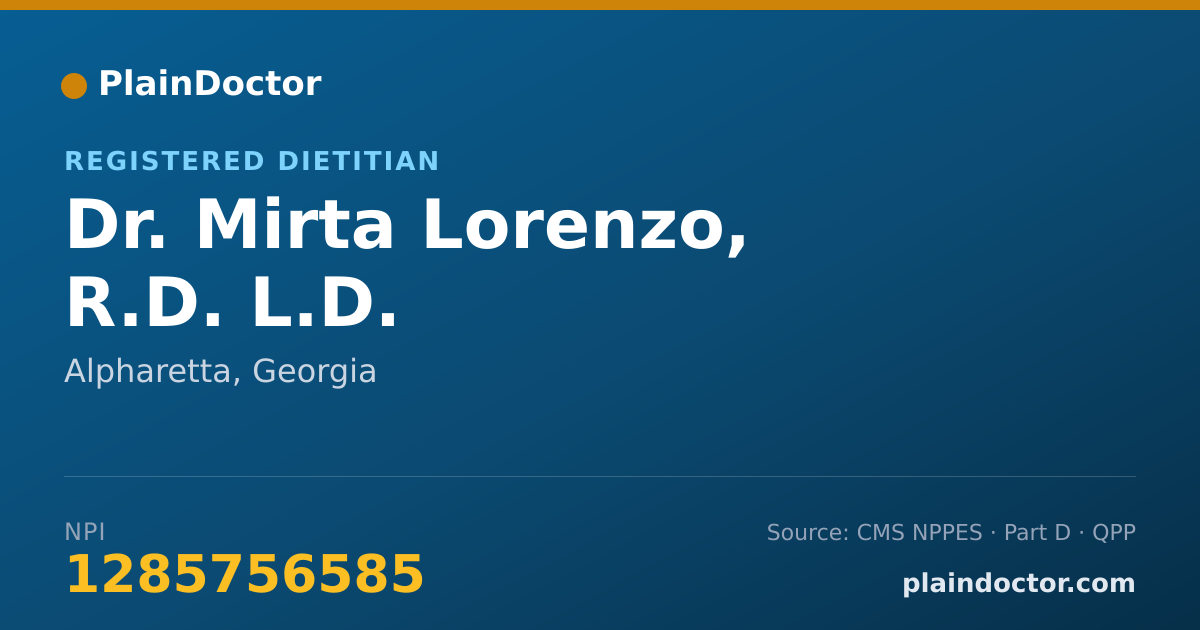 Shareable card for Mirta Lorenzo, R.D. L.D. - Registered Dietitian, Alpharetta, GA