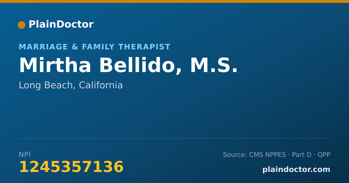 Shareable card for Mirtha Bellido, M.S. - Marriage & Family Therapist, Long Beach, CA