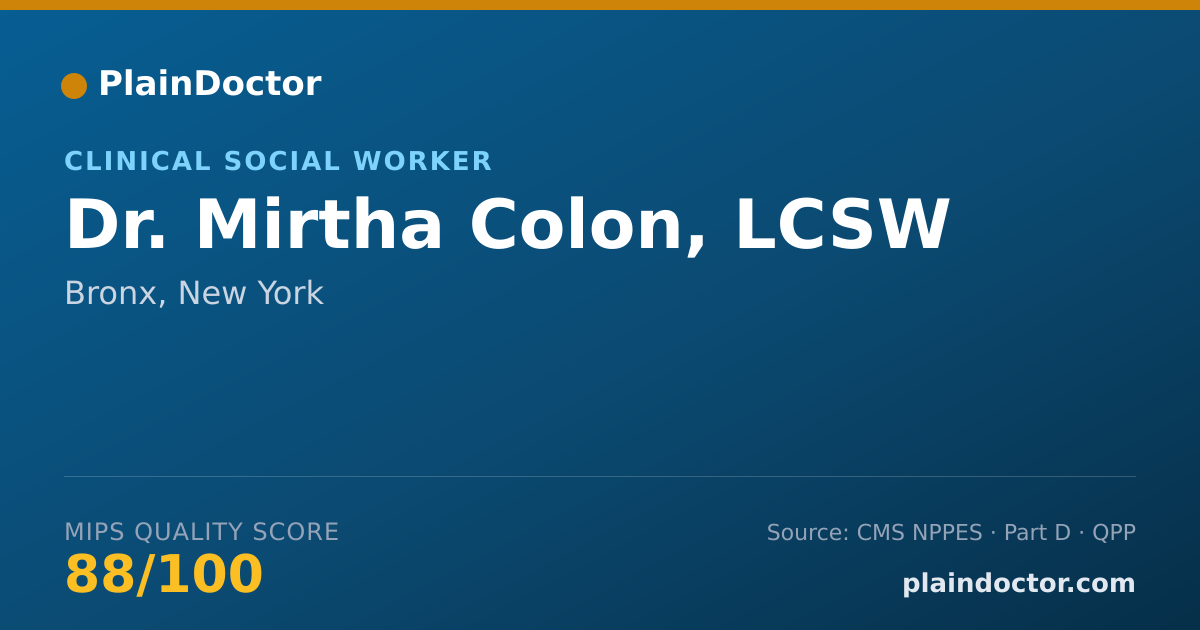 Shareable card for Mirtha Colon, LCSW - Clinical Social Worker, Bronx, NY