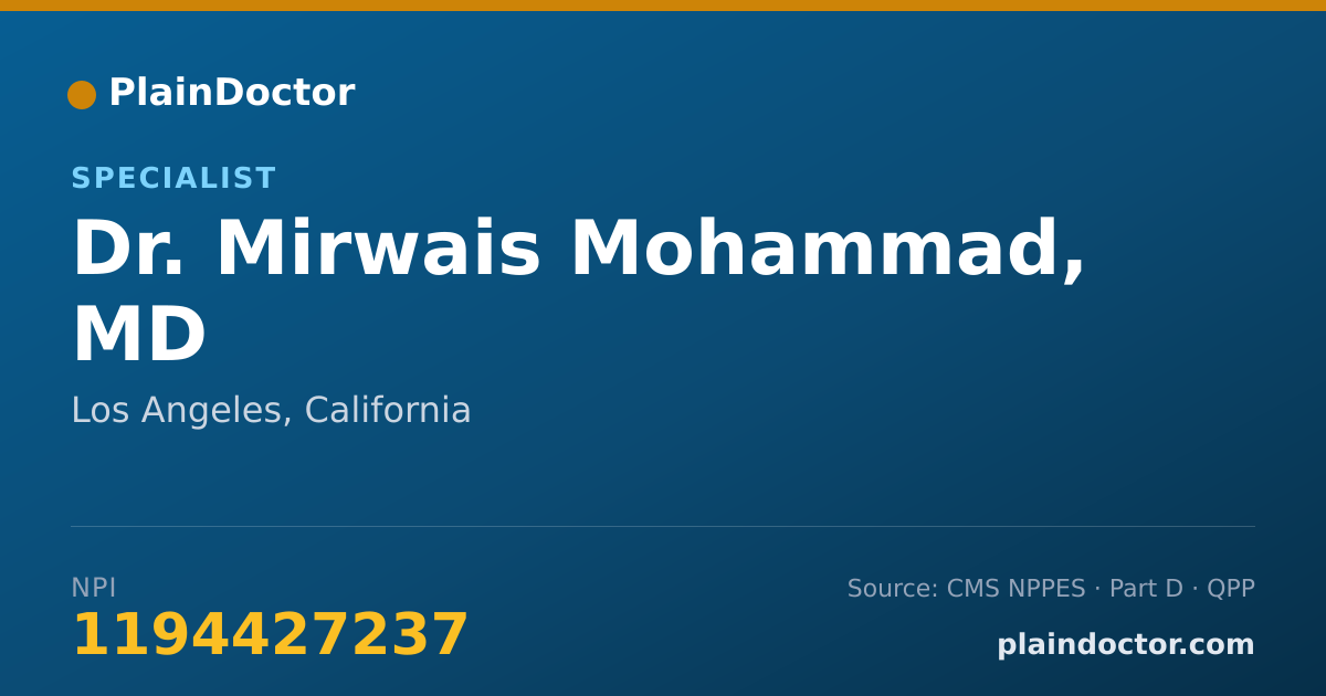 Shareable card for Mirwais Mohammad, MD - Specialist, Los Angeles, CA