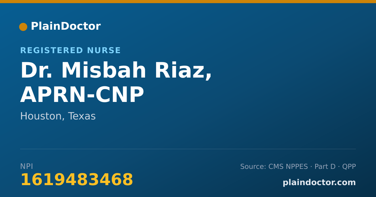 Shareable card for Misbah Riaz, APRN-CNP - Registered Nurse, Houston, TX