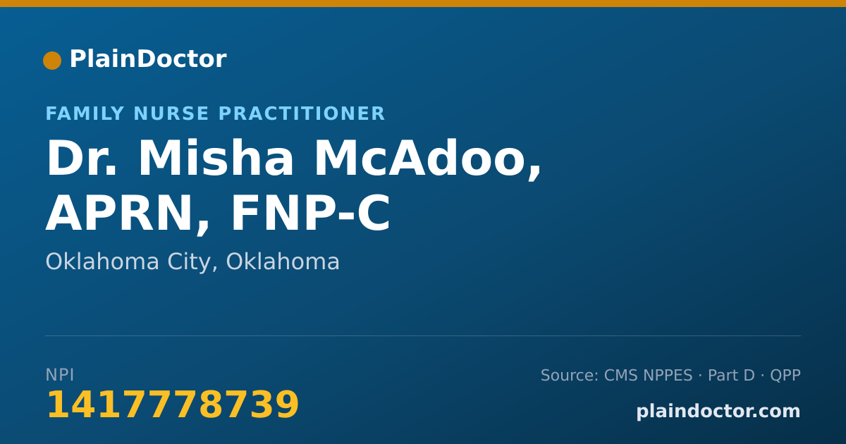Shareable card for Misha McAdoo, APRN, FNP-C - Family Nurse Practitioner, Oklahoma City, OK