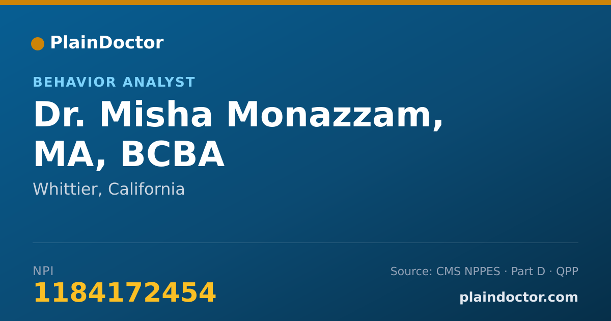 Shareable card for Misha Monazzam, MA, BCBA - Behavior Analyst, Whittier, CA