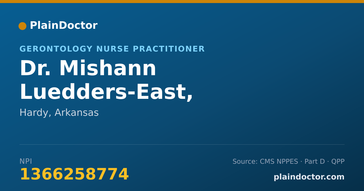 Shareable card for Mishann Luedders-East, APRN-CNP - Gerontology Nurse Practitioner, Hardy, AR