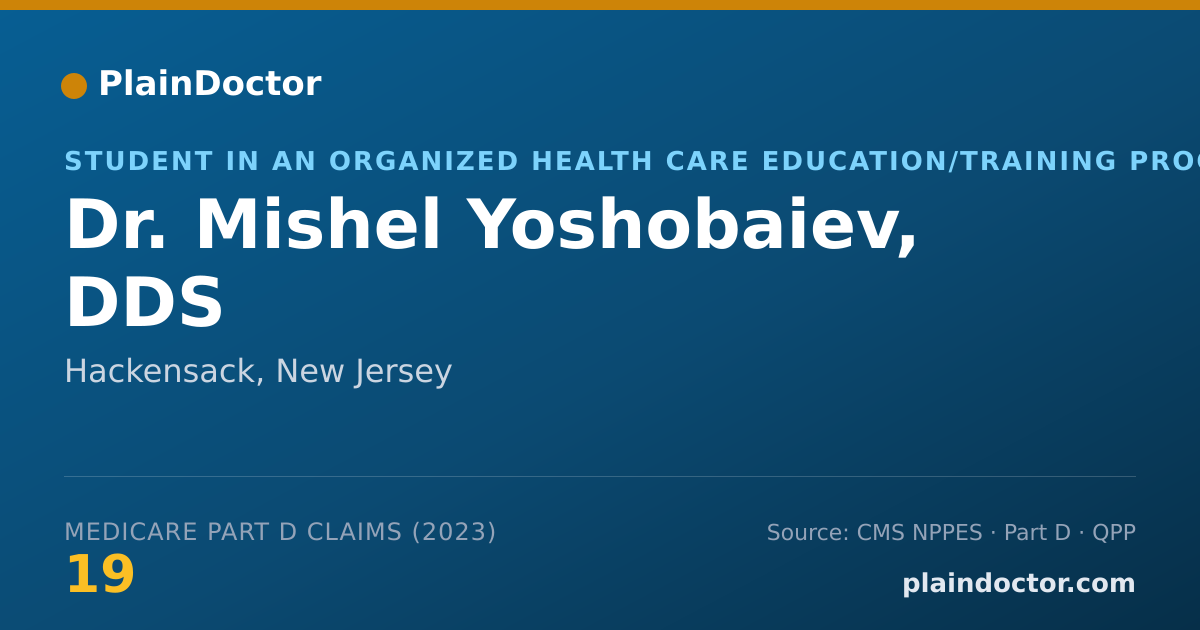 Shareable card for Mishel Yoshobaiev, DDS - Student in an Organized Health Care Education/Training Program, Hackensack, NJ