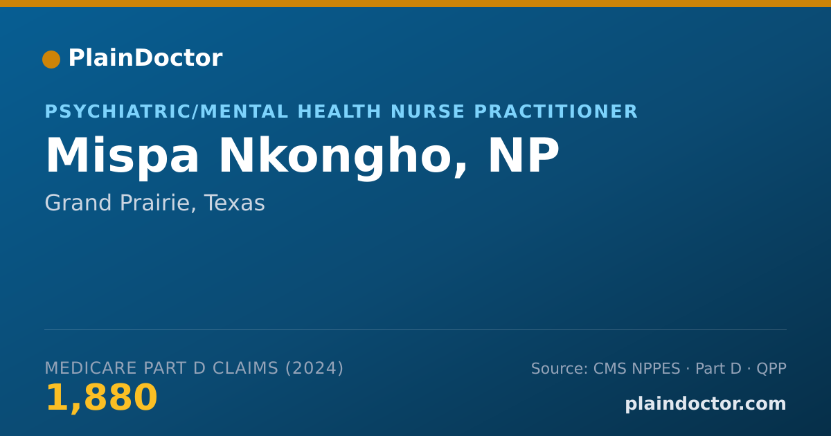 Shareable card for Mispa Nkongho, NP - Psychiatric/Mental Health Nurse Practitioner, Grand Prairie, TX