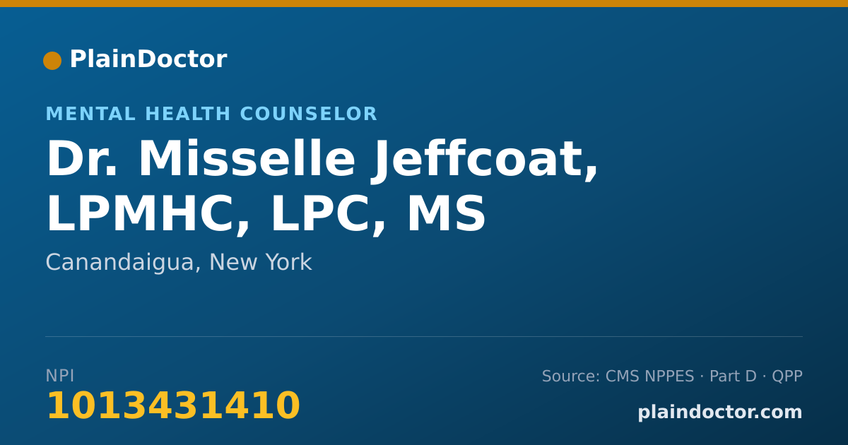 Shareable card for Misselle Jeffcoat, LPMHC, LPC, MS - Mental Health Counselor, Canandaigua, NY