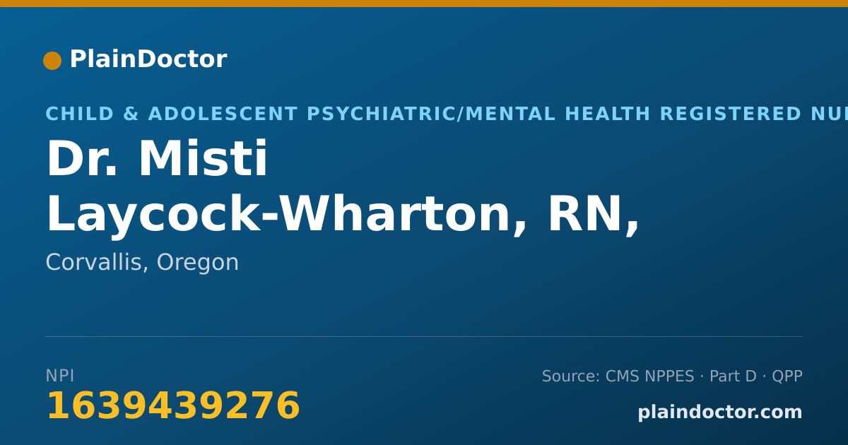 Shareable card for Misti Laycock-Wharton, RN, BSN - Child & Adolescent Psychiatric/Mental Health Registered Nurse, Corvallis, OR