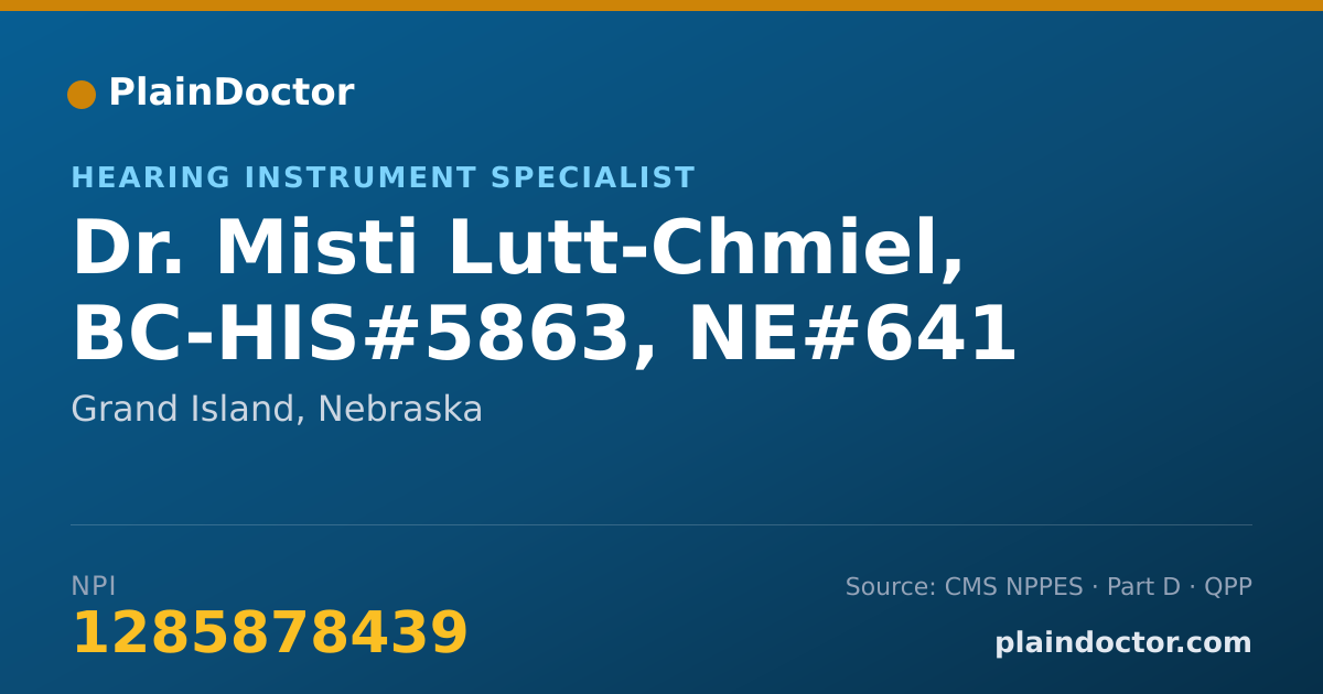 Shareable card for Misti Lutt-Chmiel, BC-HIS#5863, NE#641 - Hearing Instrument Specialist, Grand Island, NE