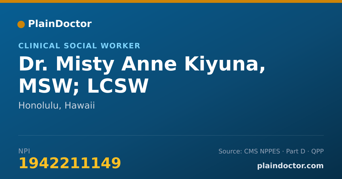 Shareable card for Misty Anne Kiyuna, MSW; LCSW - Clinical Social Worker, Honolulu, HI
