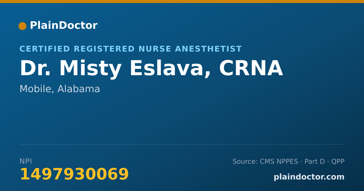 Shareable card for Misty Eslava, CRNA - Certified Registered Nurse Anesthetist, Mobile, AL