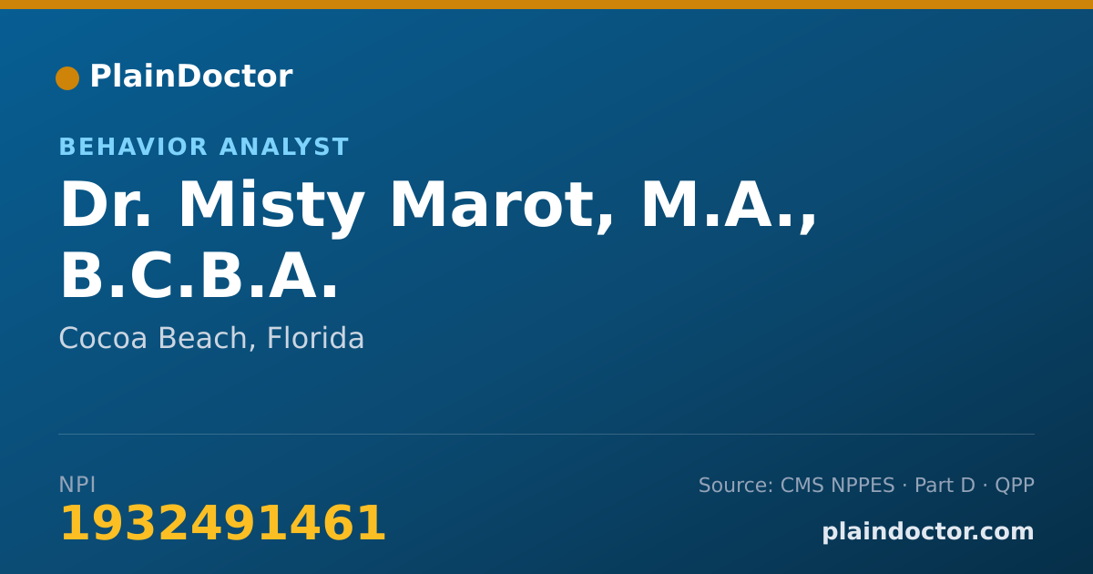 Shareable card for Misty Marot, M.A., B.C.B.A. - Behavior Analyst, Cocoa Beach, FL