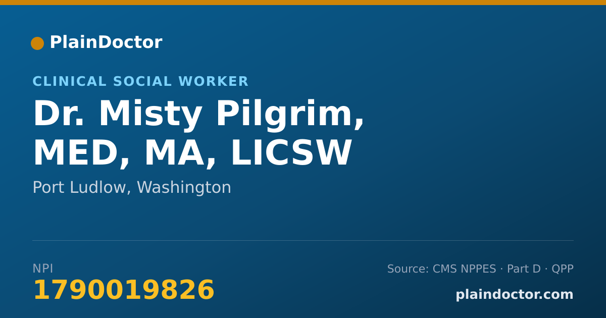 Shareable card for Misty Pilgrim, MED, MA, LICSW - Clinical Social Worker, Port Ludlow, WA