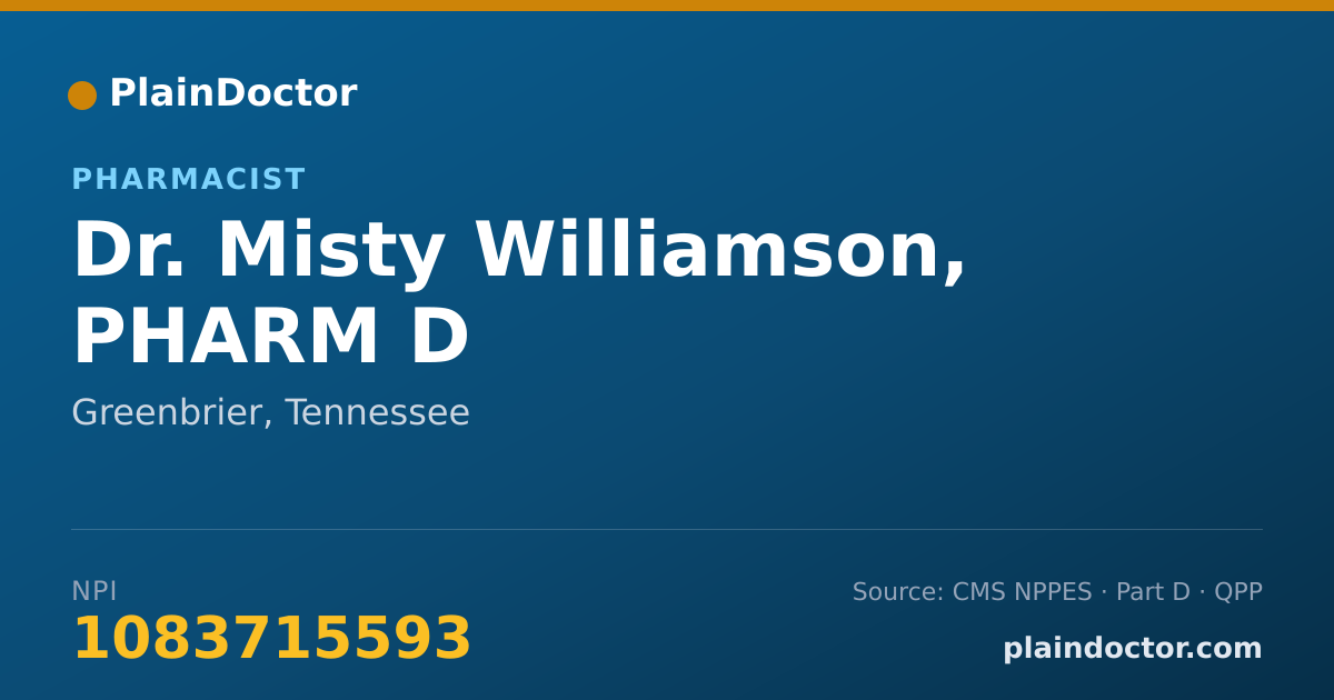 Shareable card for Misty Williamson, PHARM D - Pharmacist, Greenbrier, TN