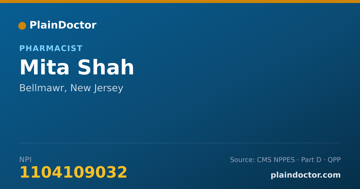 Shareable card for Mita Shah - Pharmacist, Bellmawr, NJ