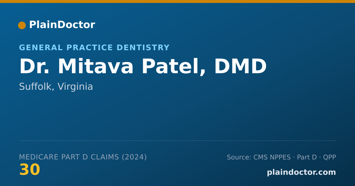 Shareable card for Mitava Patel, DMD - General Practice Dentistry, Suffolk, VA