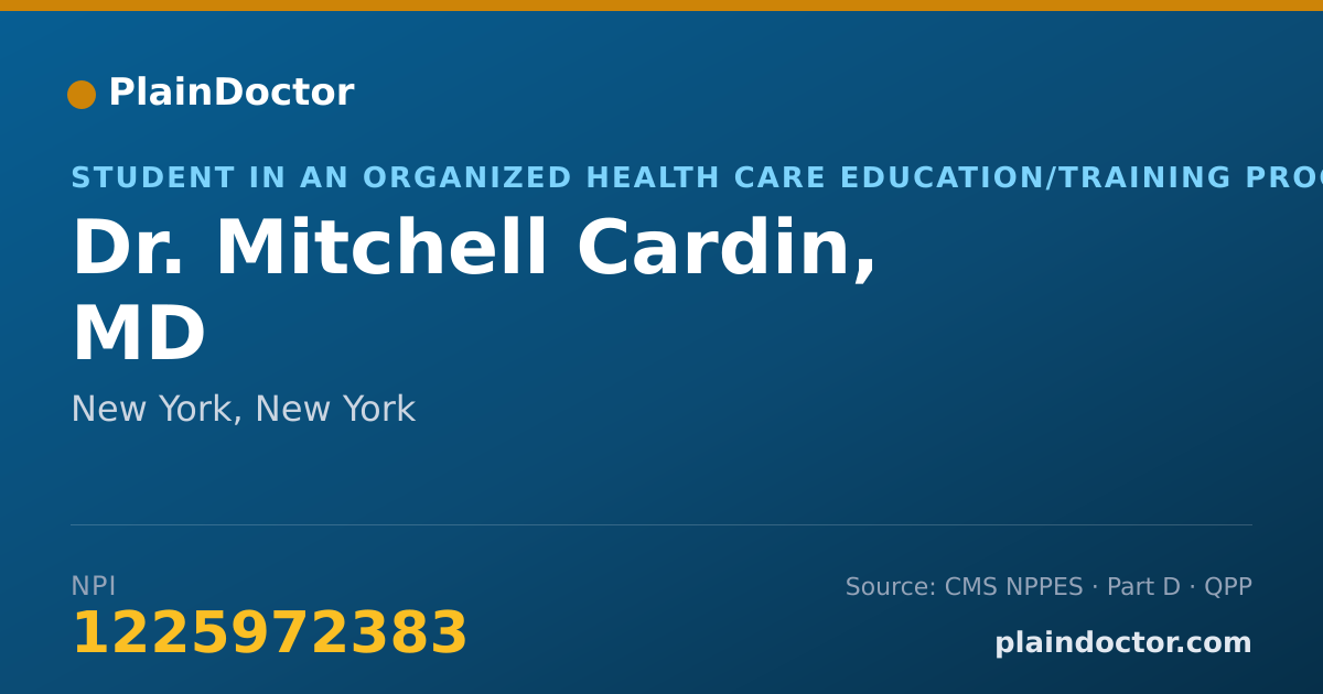 Shareable card for Mitchell Cardin, MD - Student in an Organized Health Care Education/Training Program, New York, NY