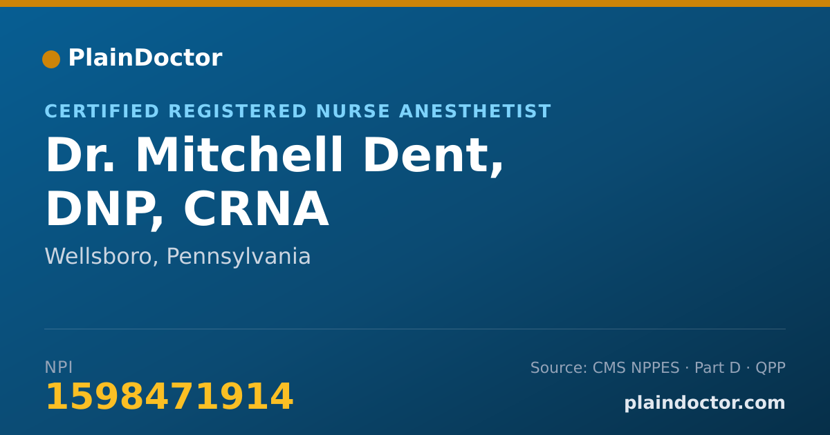 Shareable card for Mitchell Dent, DNP, CRNA - Certified Registered Nurse Anesthetist, Wellsboro, PA