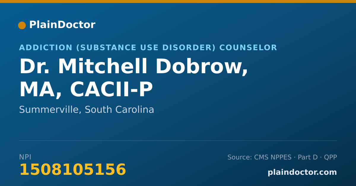 Shareable card for Mitchell Dobrow, MA, CACII-P - Addiction (Substance Use Disorder) Counselor, Summerville, SC