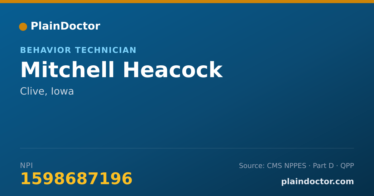 Shareable card for Mitchell Heacock - Behavior Technician, Clive, IA